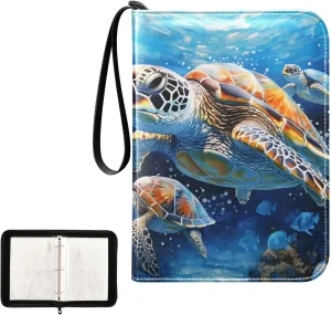 4 Pockets Trading Card Album Holder Book Folder Sports Card Binder Turtle 2 400 Double Side Pockets for 3 Ring Binder Zipper