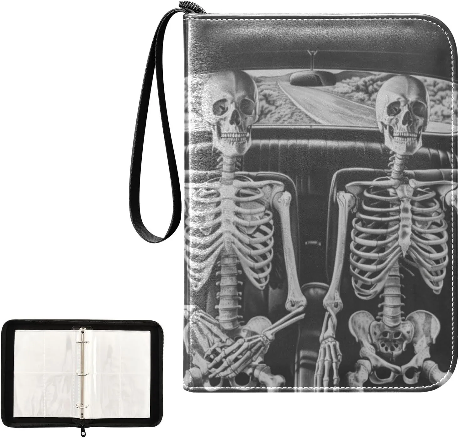 4 Pockets Trading Card Album Holder Book Folder Sports Card Binder Two Skeletons 1 400 Double Side Pockets for 3 Ring Binder Zipper