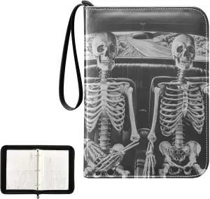 4 Pockets Trading Card Album Holder Book Folder Sports Card Binder Two Skeletons 1 400 Double Side Pockets for 3 Ring Binder Zipper