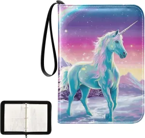 4 Pockets Trading Card Album Holder Book Folder Sports Card Binder Unicorn Rainbow 2 400 Double Side Pockets for 3 Ring Binder Zipper