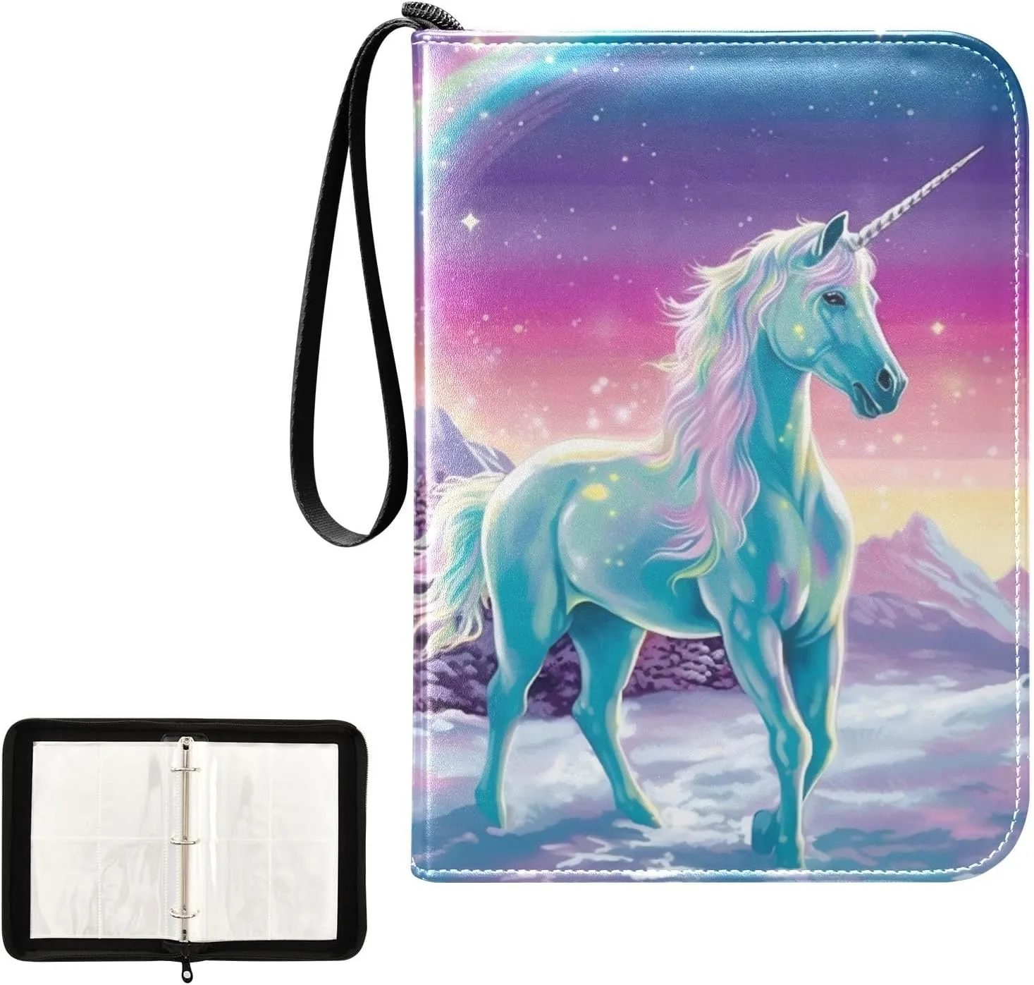 4 Pockets Trading Card Album Holder Book Folder Sports Card Binder Unicorn Rainbow 2 400 Double Side Pockets for 3 Ring Binder Zipper