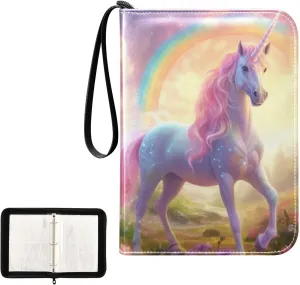 4 Pockets Trading Card Album Holder Book Folder Sports Card Binder Unicorn Rainbow 4 400 Double Side Pockets for 3 Ring Binder Zipper