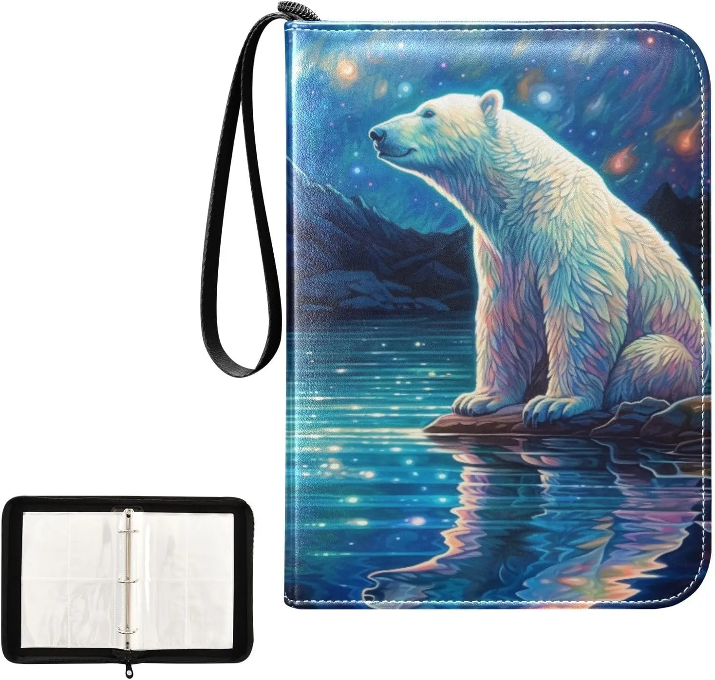 4 Pockets Trading Card Album Holder Book Folder Sports Card Binder White Bear 1 400 Double Side Pockets for 3 Ring Binder Zipper
