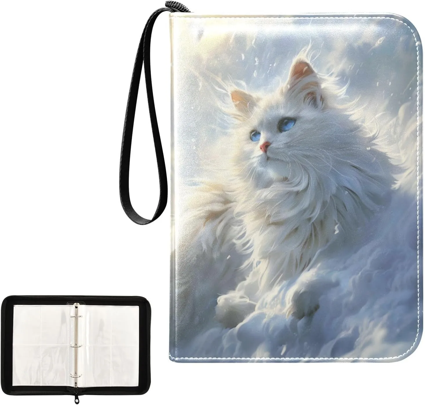 4 Pockets Trading Card Album Holder Book Folder Sports Card Binder White Cat 1 400 Double Side Pockets for 3 Ring Binder Zipper