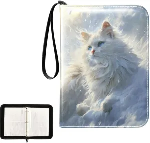 4 Pockets Trading Card Album Holder Book Folder Sports Card Binder White Cat 1 400 Double Side Pockets for 3 Ring Binder Zipper