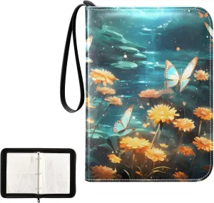 4 Pockets Trading Card Album Holder Book Folder Sports Card Binder Wildflower Wonderland 400 Double Side Pockets for 3 Ring Binder Zipper