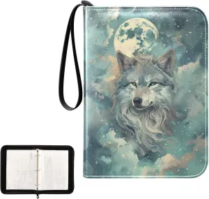 4 Pockets Trading Card Album Holder Book Folder Sports Card Binder Wolf Full Moon 400 Double Side Pockets for 3 Ring Binder Zipper