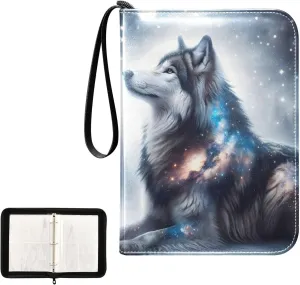 4 Pockets Trading Card Album Holder Book Folder Sports Card Binder Wolf Snow 400 Double Side Pockets for 3 Ring Binder Zipper