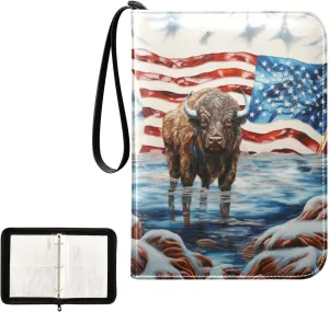 4 Pockets Trading Card Album Holder Book Folder Sports Card Binder Yak Cattle Flag 400 Double Side Pockets for 3 Ring Binder Zipper