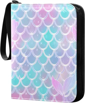 4 Pockets Trading Card Binder Colorful Scales Mermaid Holds 400 Standard Cards Waterproof TCG CCG MTG Album Gifts for Collectors Boys Girls