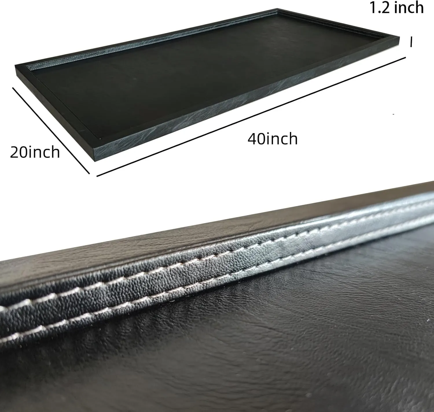 40 * 20 inches High-End Light Luxury Leather Rectangle Oversized Service Tray for Ottoman Tray, Coffee, Food, Family Dinner, Picnic, Party Essentials (Black, 40 * 20 inch)