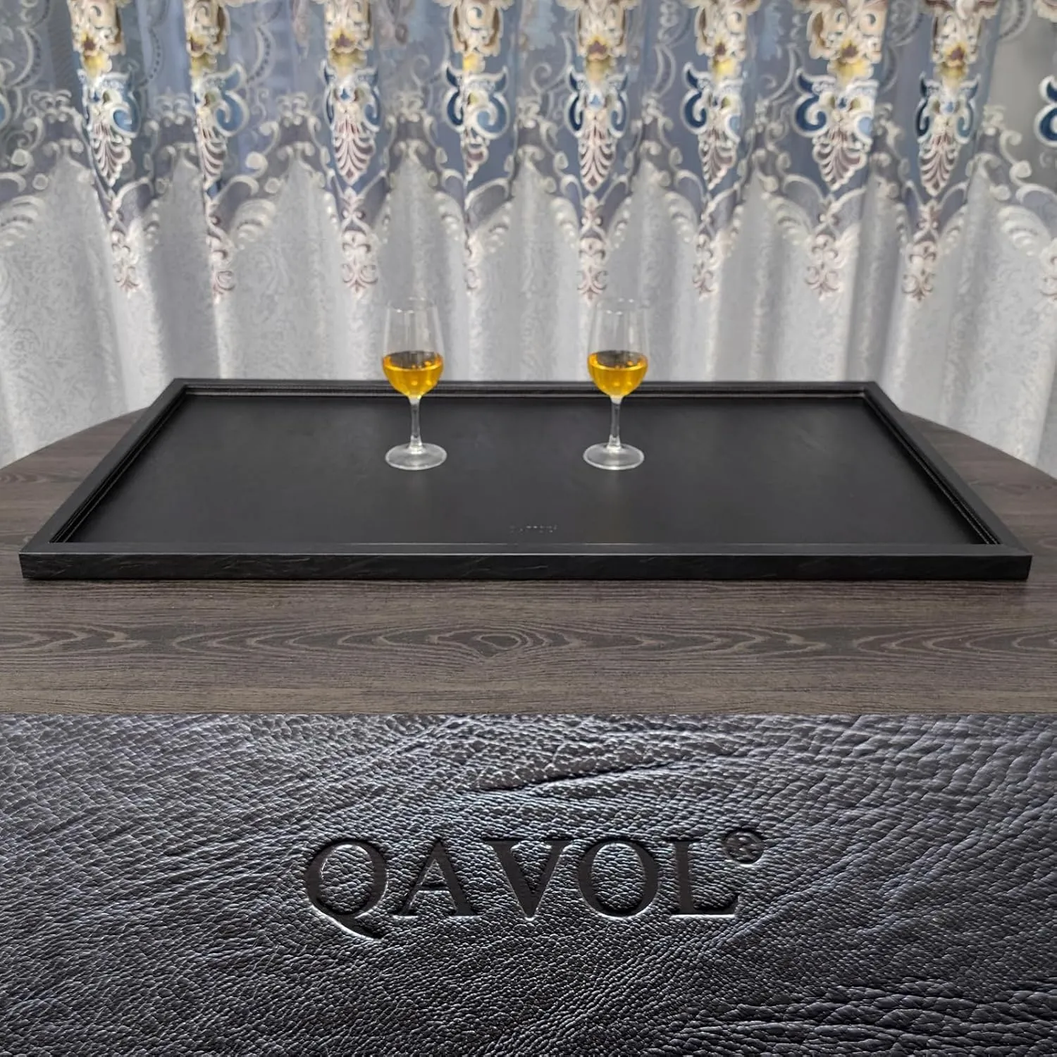 40 * 20 inches High-End Light Luxury Leather Rectangle Oversized Service Tray for Ottoman Tray, Coffee, Food, Family Dinner, Picnic, Party Essentials (Black, 40 * 20 inch)