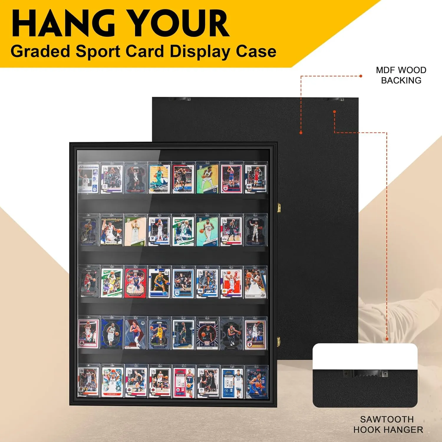 40 Graded Sport Card Display Case XL Baseball Card Display Case Wooden Wall Cabinet for Basketball Football Hockey Trading Cards Display Collectibles Souvenirs
