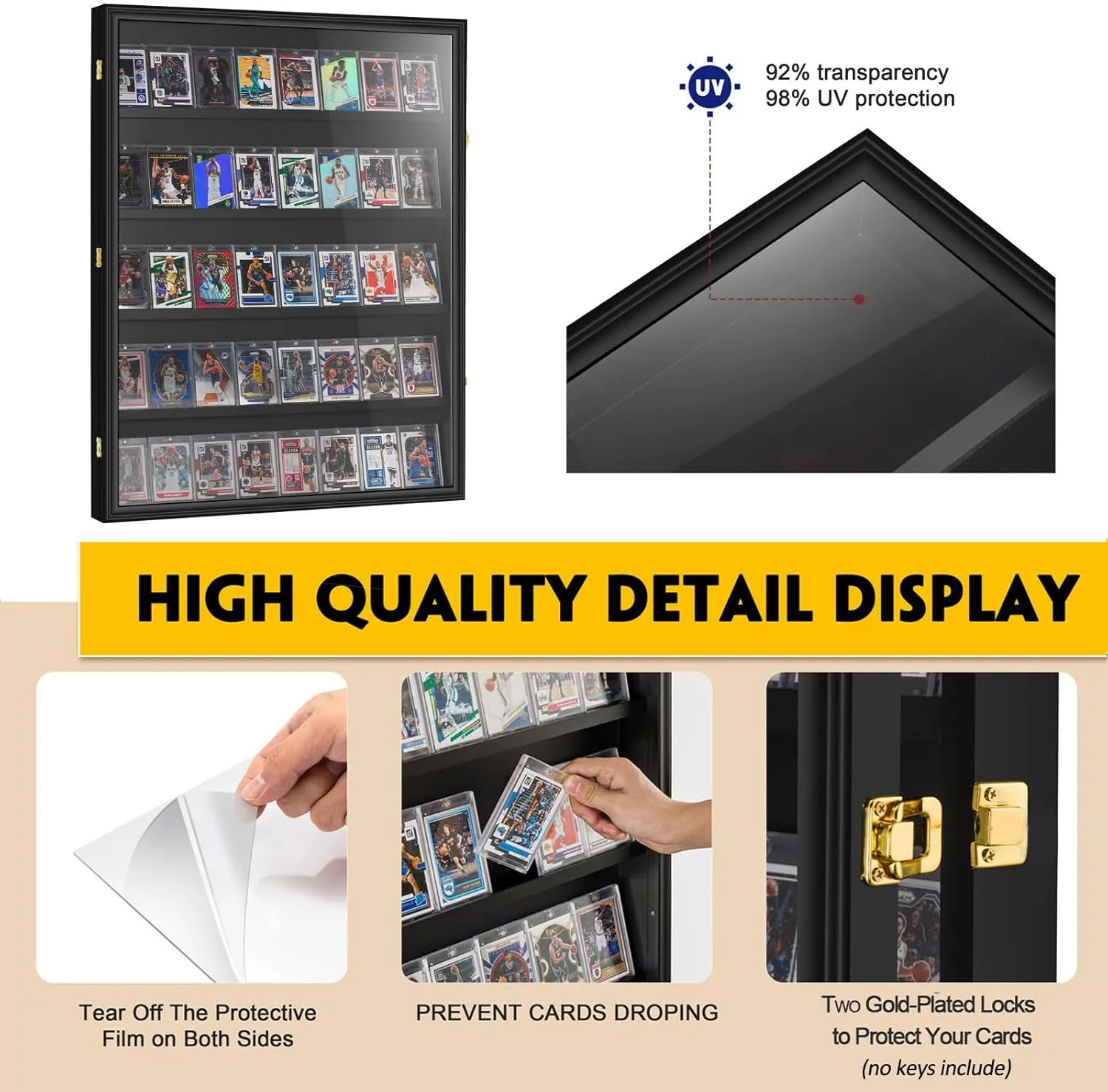 40 Graded Sport Card Display Case XL Baseball Card Display Case Wooden Wall Cabinet for Basketball Football Hockey Trading Cards Display Collectibles Souvenirs