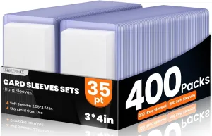 400 Packs Card Sleeves Top Loads for Cards,3" x 4" Baseball Card Protectors,Trading Cards Sleeve Hard Plastic Fit for Baseball, Football Cards (200 Hard Sleeves   200 Soft Sleeve)