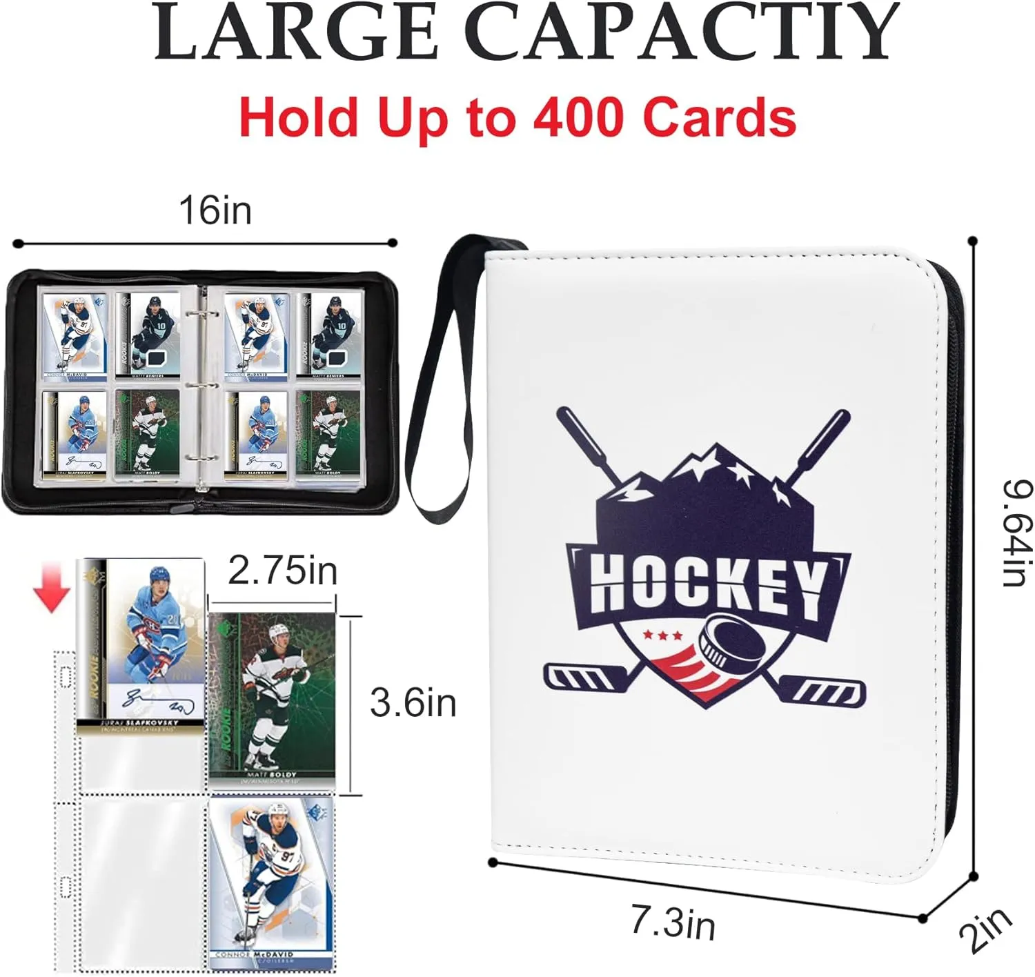 400 Pockets Hockey Card Binder for Trading Cards 2024-2025 Collectors, Portable Waterproof Storage Book With Removable Sleeves, Compatible With Football, Sports Game and TCG Cards