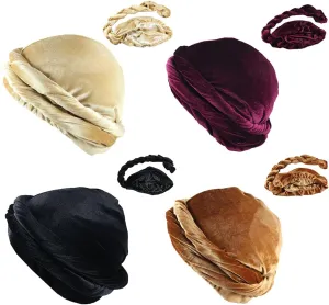 4PCS Turban for Men, Halo Velvet Turban Durag Satin Lined Turban for Men, Head Wraps for Men