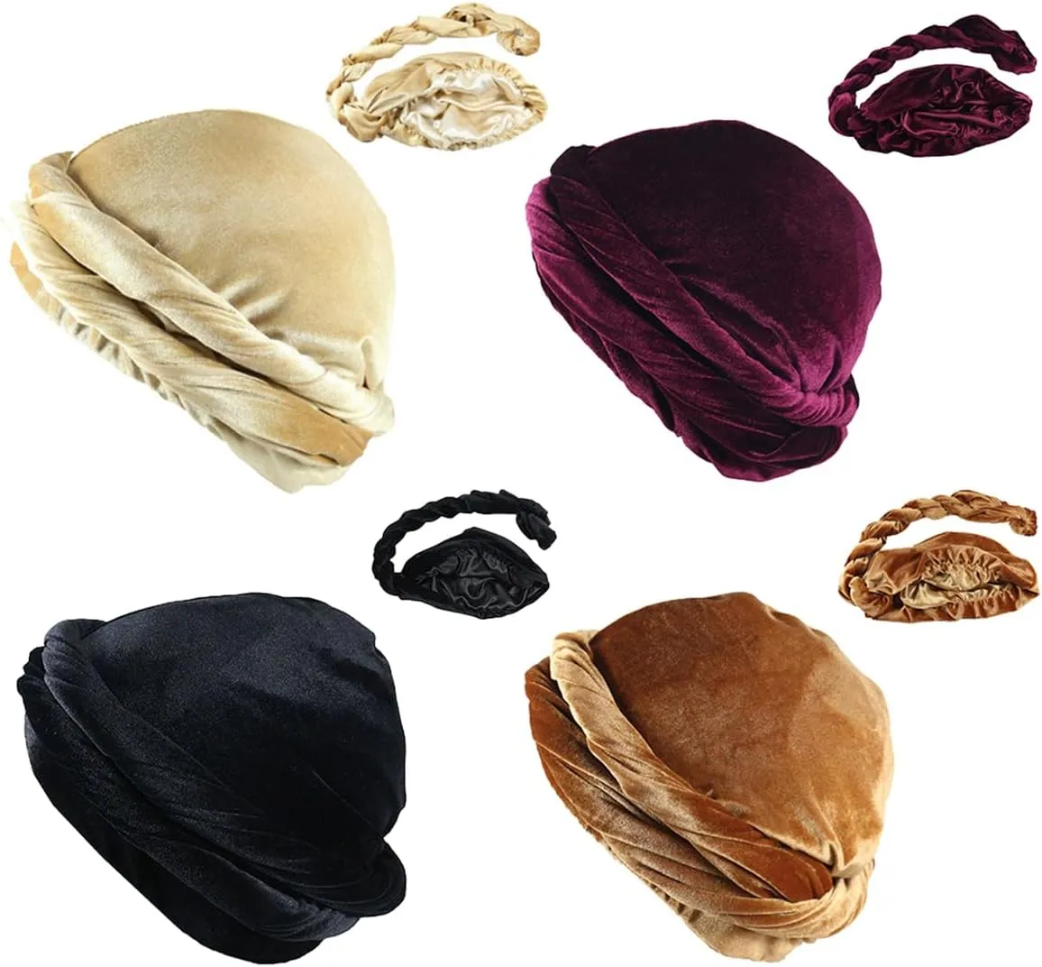 4PCS Turban for Men, Halo Velvet Turban Durag Satin Lined Turban for Men, Head Wraps for Men