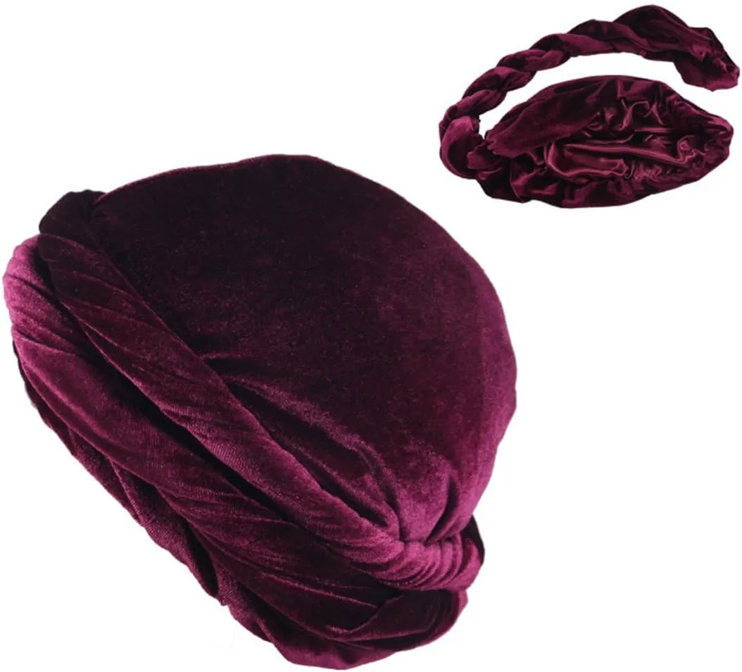 4PCS Turban for Men, Halo Velvet Turban Durag Satin Lined Turban for Men, Head Wraps for Men