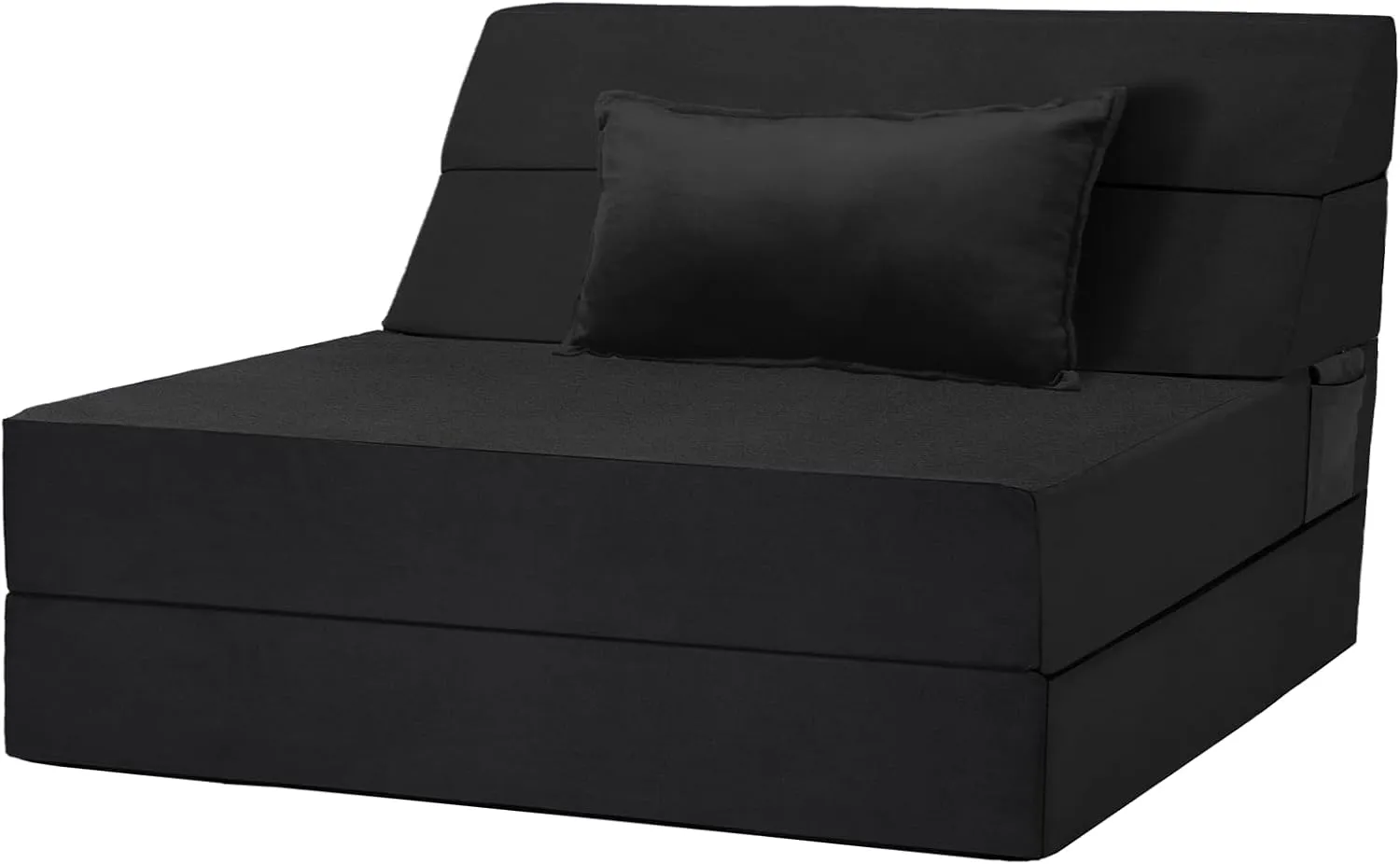 5 in 1 Folding Sofa Bed, Twin Size Convertible Sleeper Chair with Pillow, Memory Foam Futon Couch, Velvet Fabric Washable Mattress for Living Room, Dorm, Guest, Home Office, Apartment, Black