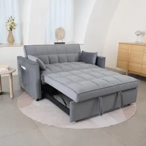 55.2'' Pull Out Couch, 3-in-1 Sleeper Loveseat, 2-Seater Reclining Sofa Bed, Futon Adjustable Backrest with Pillows, Pockets, Couch for Living Room Apartment Lounge, Grey