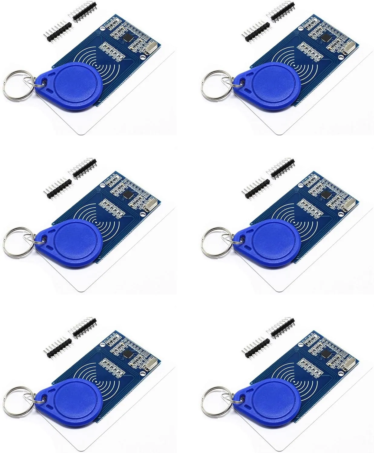 6-Piece RFID Kit: Mifare RC522 RF IC Card Sensor Module with S50 Blank Cards and Keychains, Compatible with Arduino and Raspberry Pi
