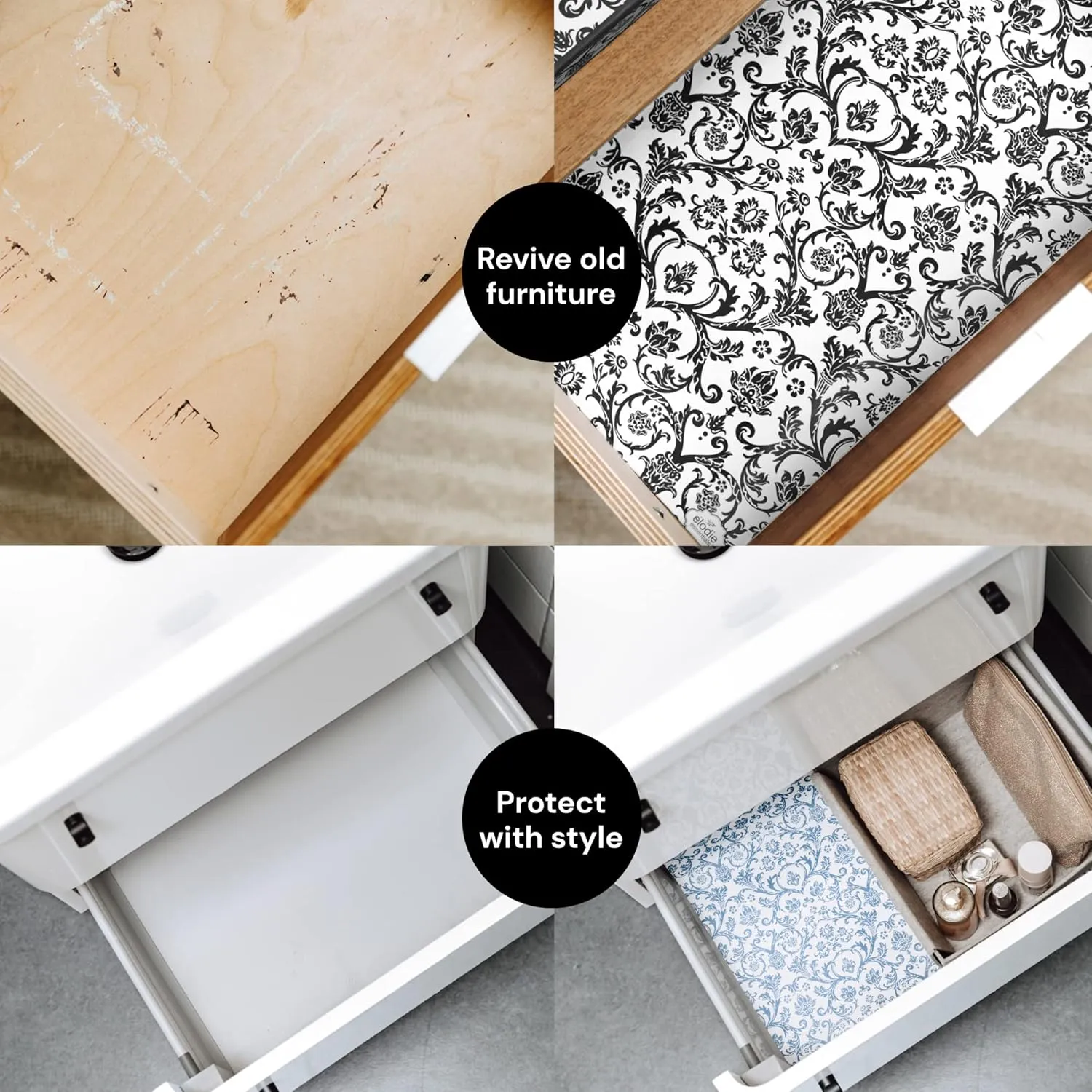 6 Scented Drawer Liners - Non-Adhesive Paper Sheets - Closet Shelves & Cabinets - Royal Damask Print Scented Drawer Liners for Dresser - 14" x 19.5" (French Essence)