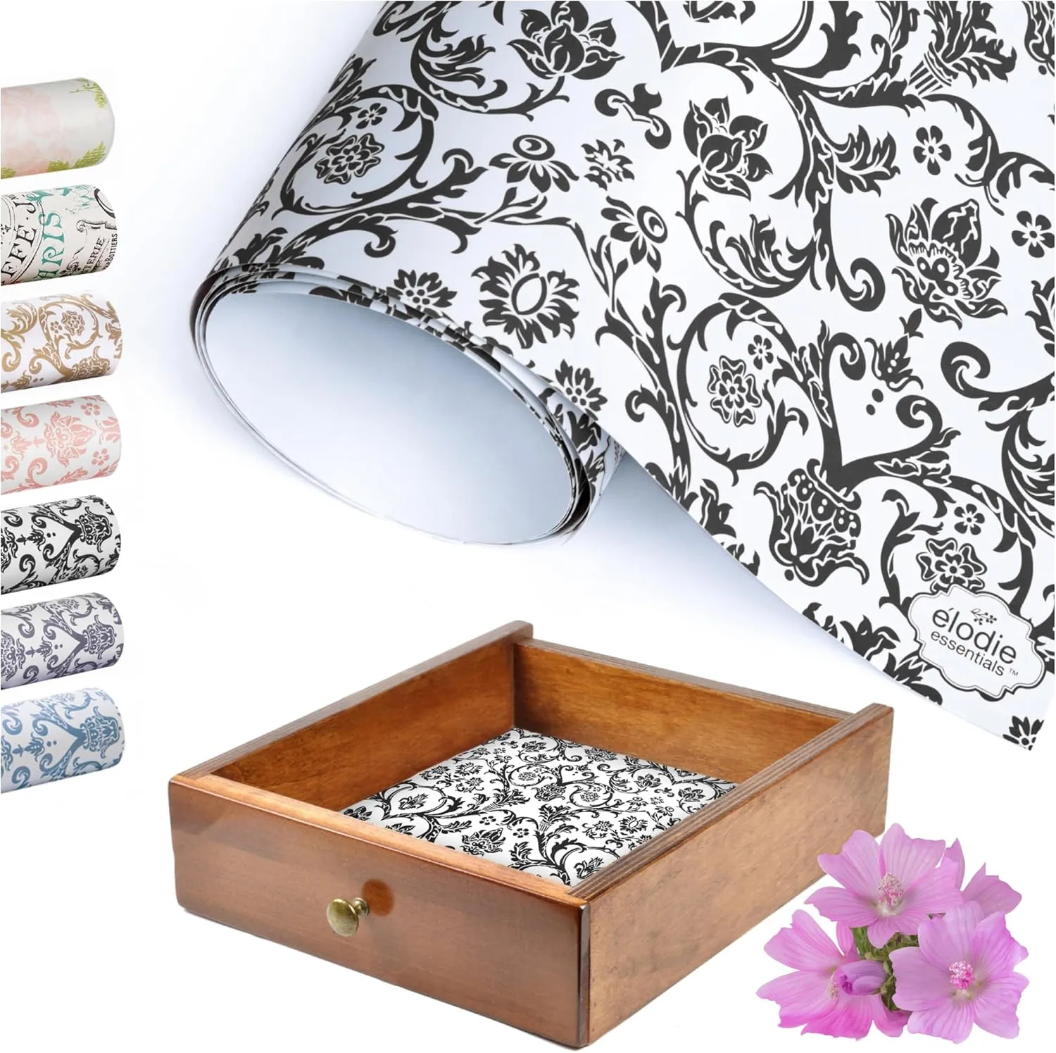 6 Scented Drawer Liners - Non-Adhesive Paper Sheets - Closet Shelves & Cabinets - Royal Damask Print Scented Drawer Liners for Dresser - 14" x 19.5" (French Essence)