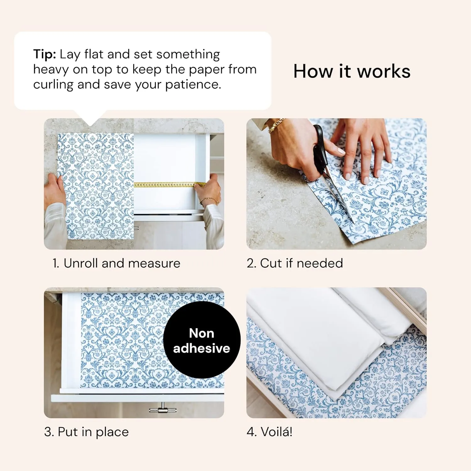 6 Scented Drawer Liners - Non-Adhesive Paper Sheets - Closet Shelves & Cabinets - Royal Damask Print Scented Drawer Liners for Dresser - 14" x 19.5" (French Essence)