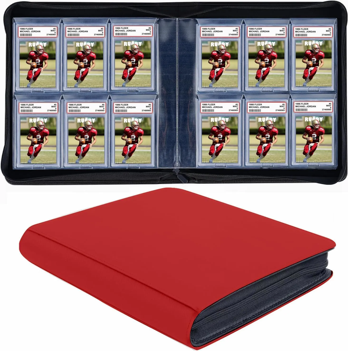60 Pockets Graded Card Binder, Toploading PSA Slab Holder Album, PU Leather Graded Card Storage Binder, Premium 6 Pocket PSA Card Binder Album with Sleeves (Red)