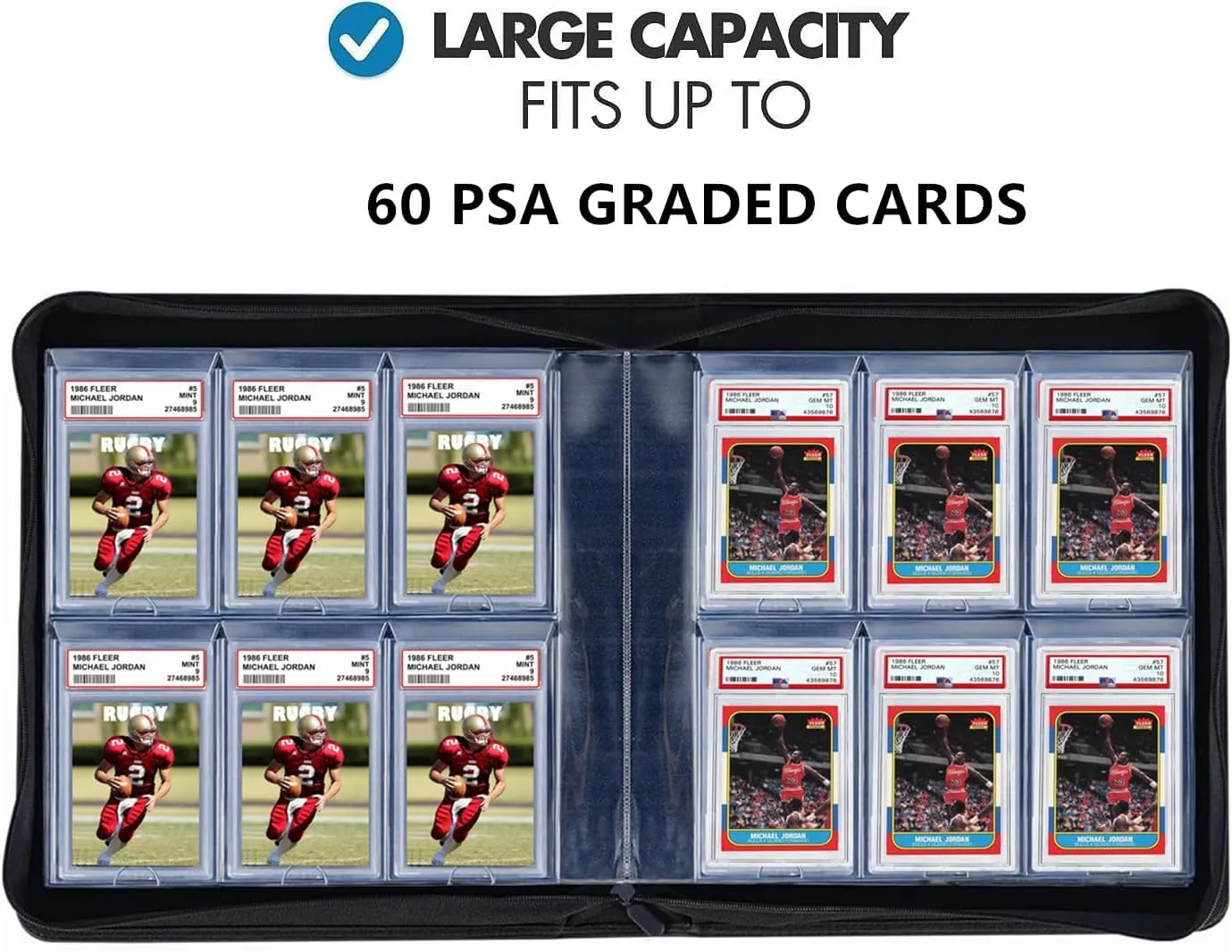 60 Pockets Graded Card Binder, Toploading PSA Slab Holder Album, PU Leather Graded Card Storage Binder, Premium 6 Pocket PSA Card Binder Album with Sleeves (Red)