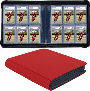 60 Pockets Graded Card Binder, Toploading PSA Slab Holder Album, PU Leather Graded Card Storage Binder, Premium 6 Pocket PSA Card Binder Album with Sleeves (Red)