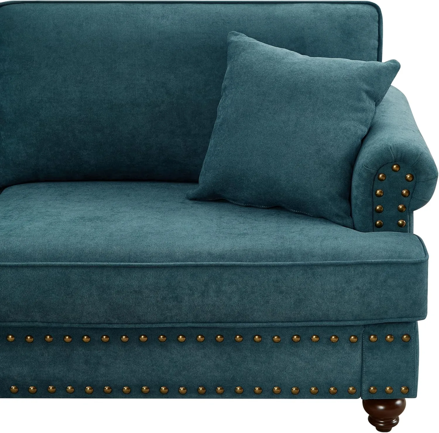 60.8" Chenille Velvet Chesterfield Loveseat 2 Seater Couch Nailhead Trim Rolled Arm Turned Legs for Small Living Room Bedroom Apartment Traditional Design Sofa Lake Green