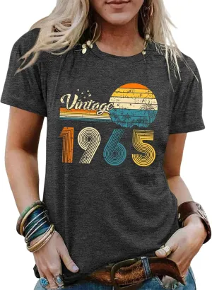 60th Birthday Gifts for Women Vintage 1965 T Shirts for Women Retro Birthday Party Top Casual Short Sleeve Tee Tops