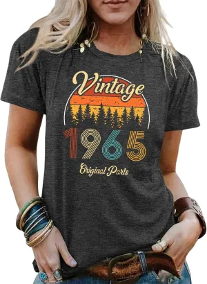 60th Birthday Gifts for Women Vintage 1965 T Shirts for Women Retro Birthday Party Top Casual Short Sleeve Tee Tops