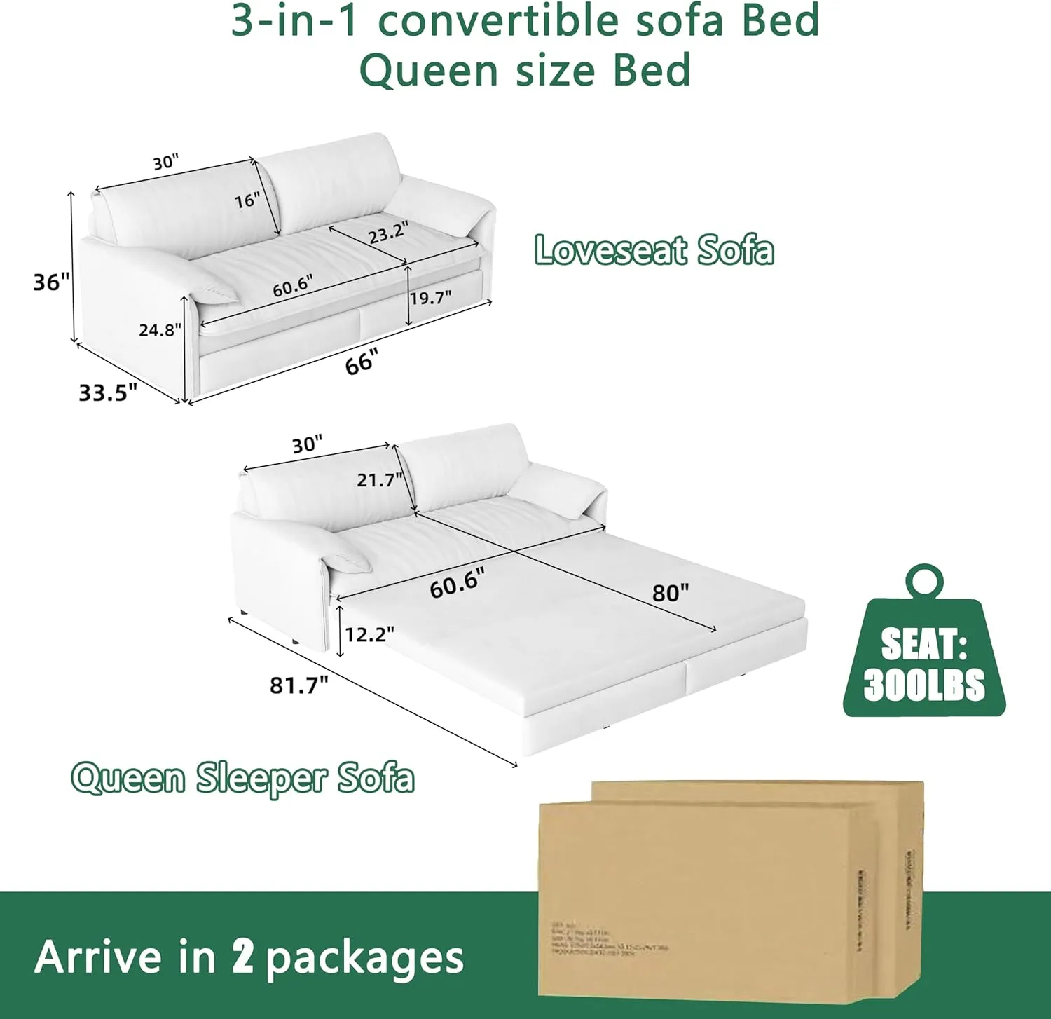 63.8" Futon Sofa Bed Queen Size, Pull Out Bed, 3-in-1 Convertible Sleeper Sofa with Side Pocket, Modern Velvet Futon Couch for Living Room, Small Space, Apartment, Bedroom, Green