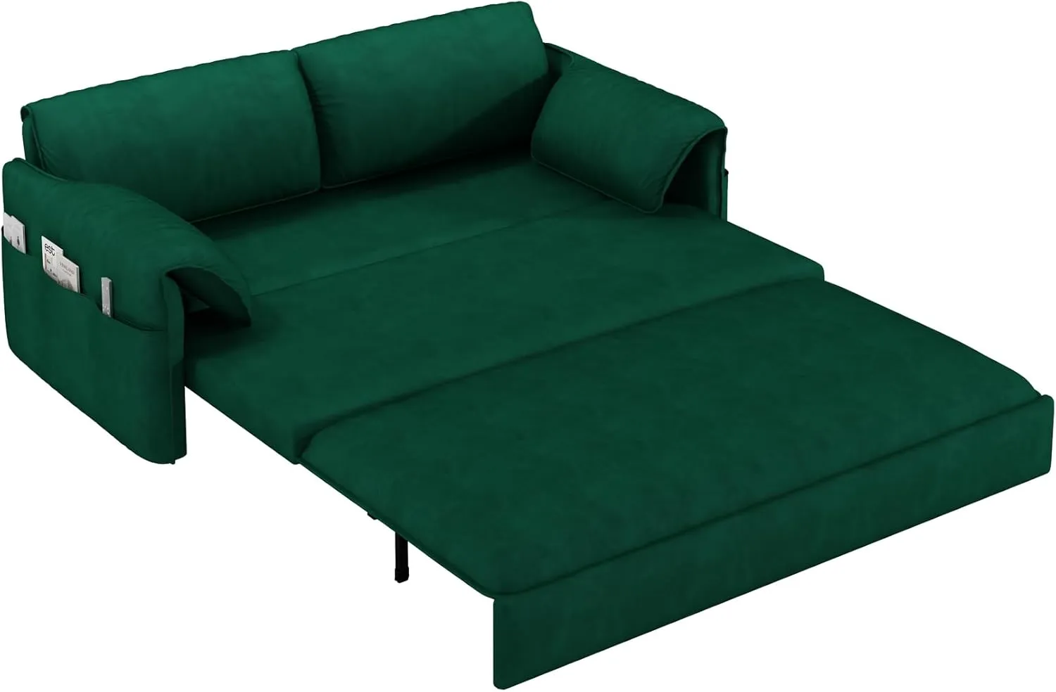 63.8" Futon Sofa Bed Queen Size, Pull Out Bed, 3-in-1 Convertible Sleeper Sofa with Side Pocket, Modern Velvet Futon Couch for Living Room, Small Space, Apartment, Bedroom, Green