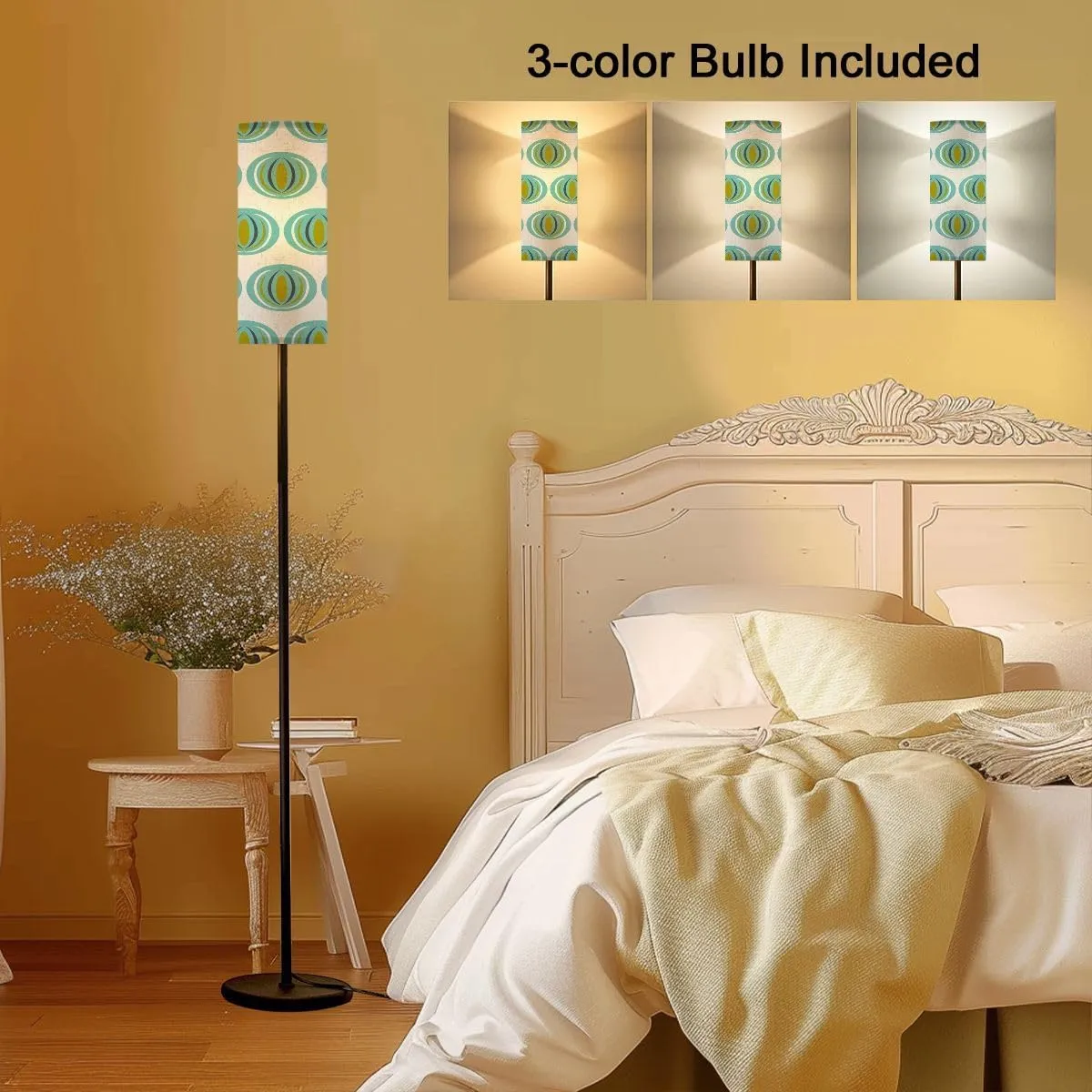 70s Retro repeat Seamless Pattern 60s 70s Retro style Aesthetic Modern Floor Lamp Minimalist Standing Lamps for Living Room LED Corner Lamp Remote Control Metal Pole Lamp for Bedroom, Reading
