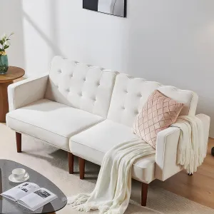 71" Small Futon Sofa Bed, Fabric Sleeper, Mid Century Modern Futon Couch, Sofa Bed Couch with Adjustable Backrest, Versatile Loveseat for Living Room,Dorm, Velvet Beige
