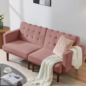 71" Small Futon Sofa Bed, Fabric Sleeper, Mid Century Modern Futon Couch, Sofa Bed Couch with Adjustable Backrest, Versatile Loveseat for Living Room,Dorm, Velvet Pink