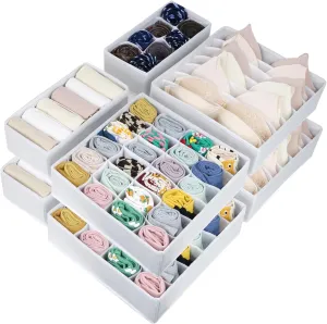 8 Packs Underwear Drawer Organizer Clothes, Foldable Bra Drawer Organizer Bins, 90 Cells Fabric Clothes Organizer Drawer Dividers for Socks, Ties, Bras, Baby Clothes, Nursery, Clothing (White)