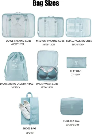 8 Pcs Packing Cubes for Travel, Travel Cubes for Suitcases Lightweight Luggage Organizers Travel Essential Bag with Toiletries Bag for Clothes Shoes Cosmetics Toiletries