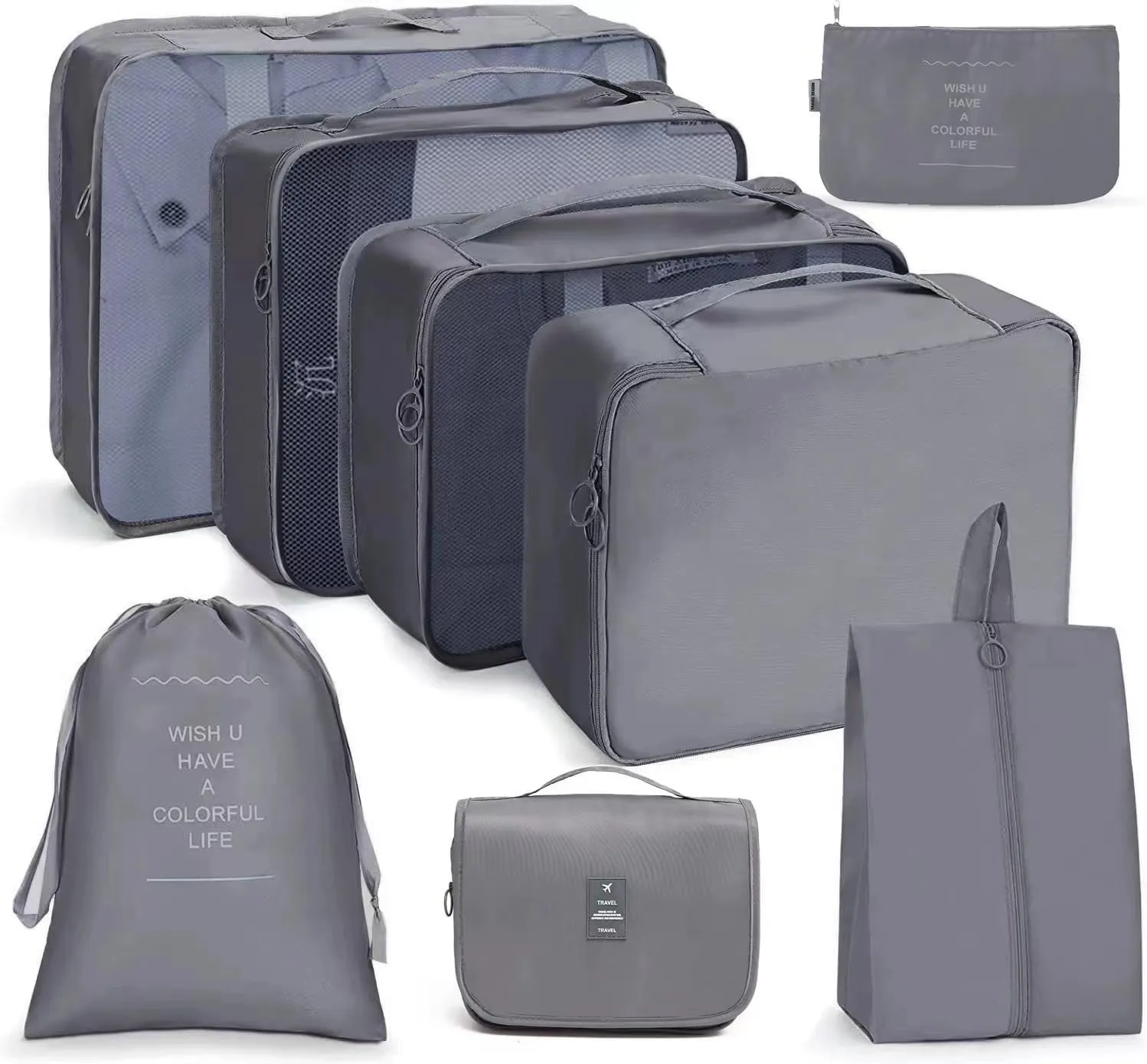 8 Pcs Packing Cubes for Travel, Travel Cubes for Suitcases Lightweight Luggage Organizers Travel Essential Bag with Toiletries Bag for Clothes Shoes Cosmetics Toiletries