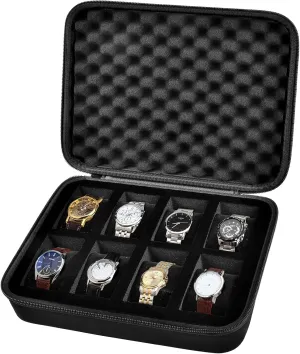 8 Slots Watch Box Organizer/Men Watch Display Storage Case Fits All Wristwatches and Smart Watches up to 42mm - Black