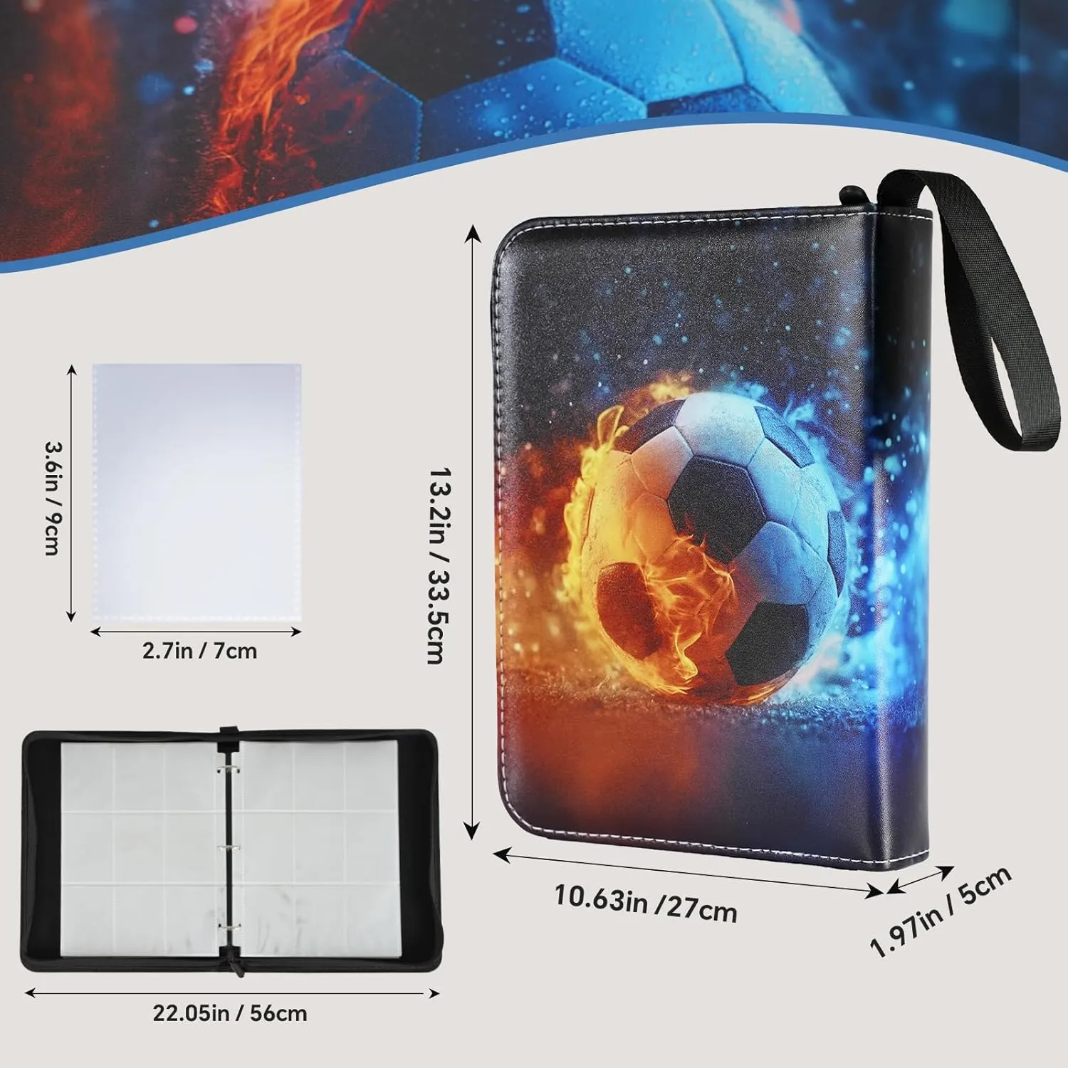9-Pocket Card Binder - 990-Pocket Trading Card Binder with 55 Removable Double-Sided Sleeves, Collectible Trading Card Albums for Sports Cards, Game Cards, Top Loader Binder - Football