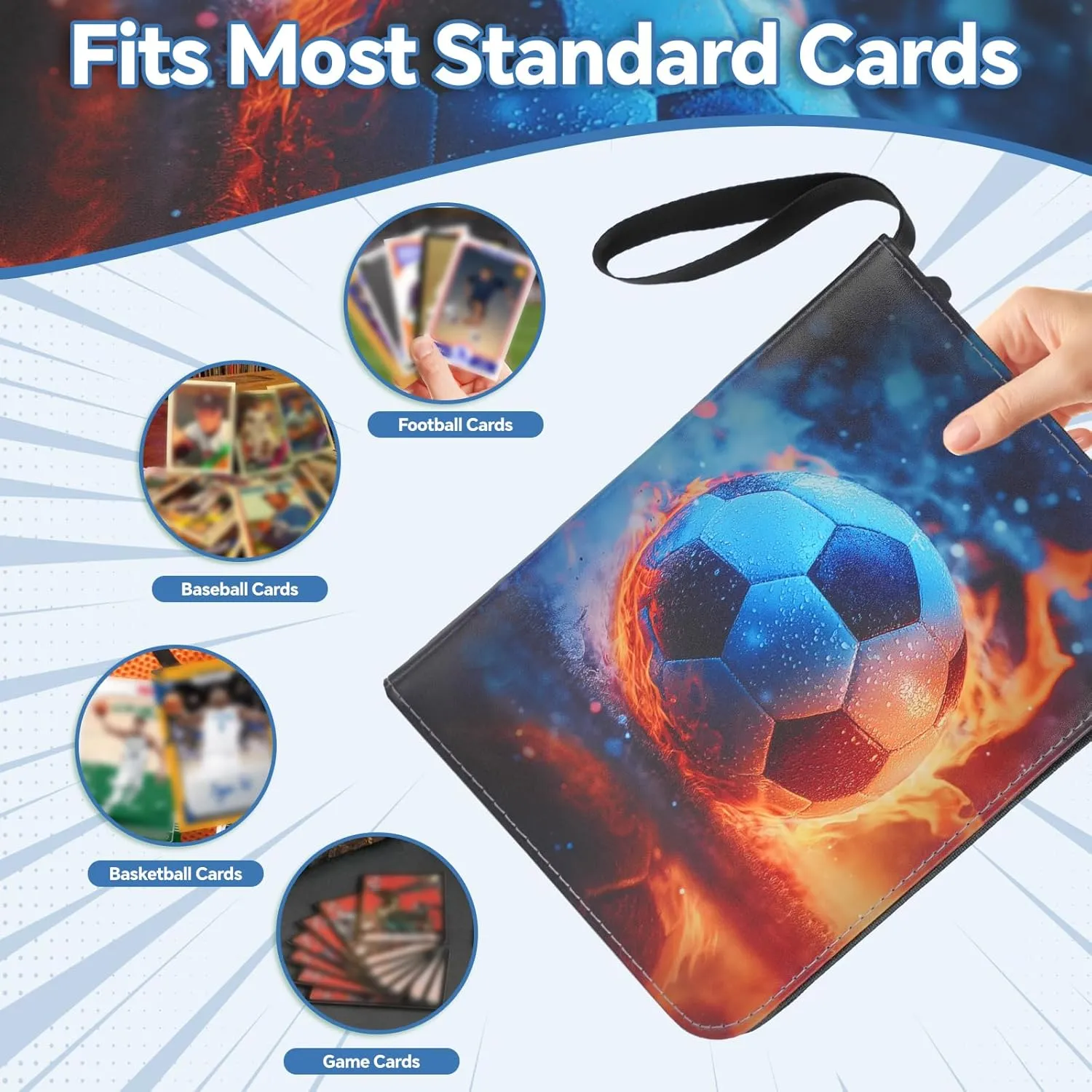 9-Pocket Card Binder - 990-Pocket Trading Card Binder with 55 Removable Double-Sided Sleeves, Collectible Trading Card Albums for Sports Cards, Game Cards, Top Loader Binder - Football