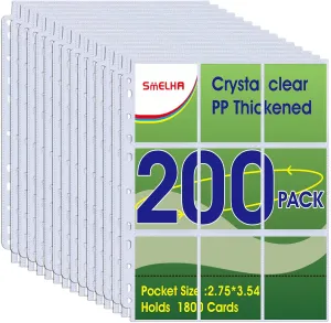 9 Pocket Page Protector, 200 Pack Trading Card Sleeve, Baseball Card Sheets for 3 Ring Binder, for Skylanders, MTG, Coupon, Game Cards, Trading Cards, Football Cards