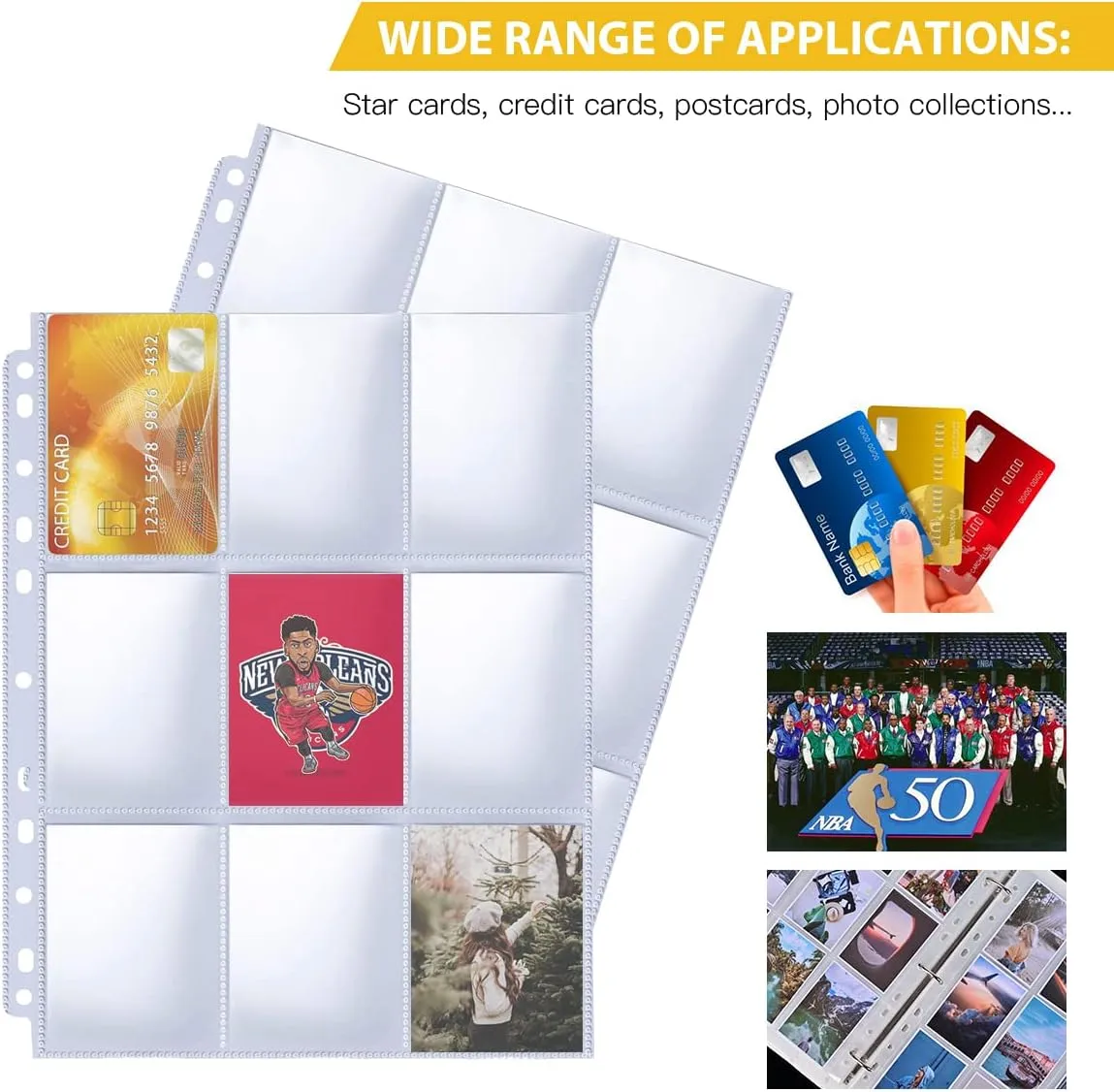 9 Pocket Page Protector, 200 Pack Trading Card Sleeve, Baseball Card Sheets for 3 Ring Binder, for Skylanders, MTG, Coupon, Game Cards, Trading Cards, Football Cards