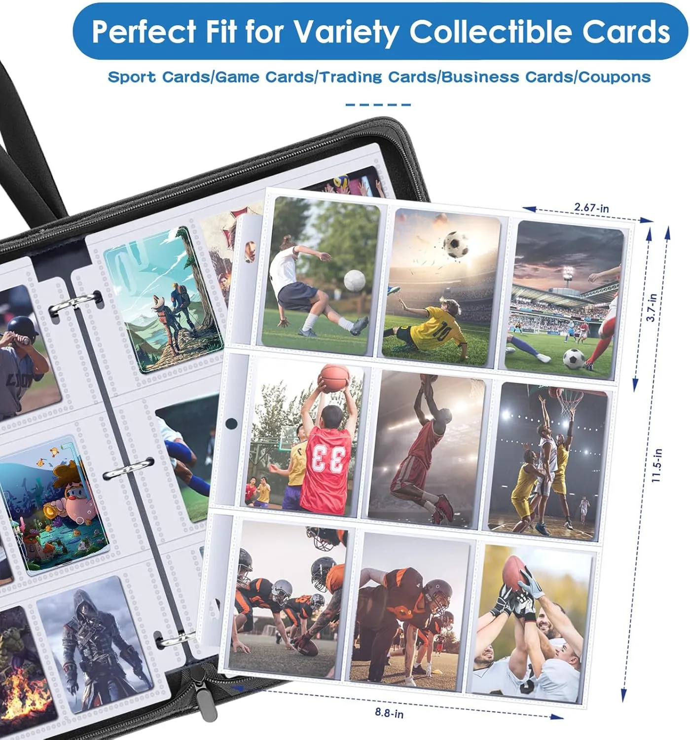 900 Pockets Card Binder, Trading Card 9 Pocket Durable Card Holder Album, Baseball Card Protectors for MTC,TCG, Game Cards, Sports Cards (Black)