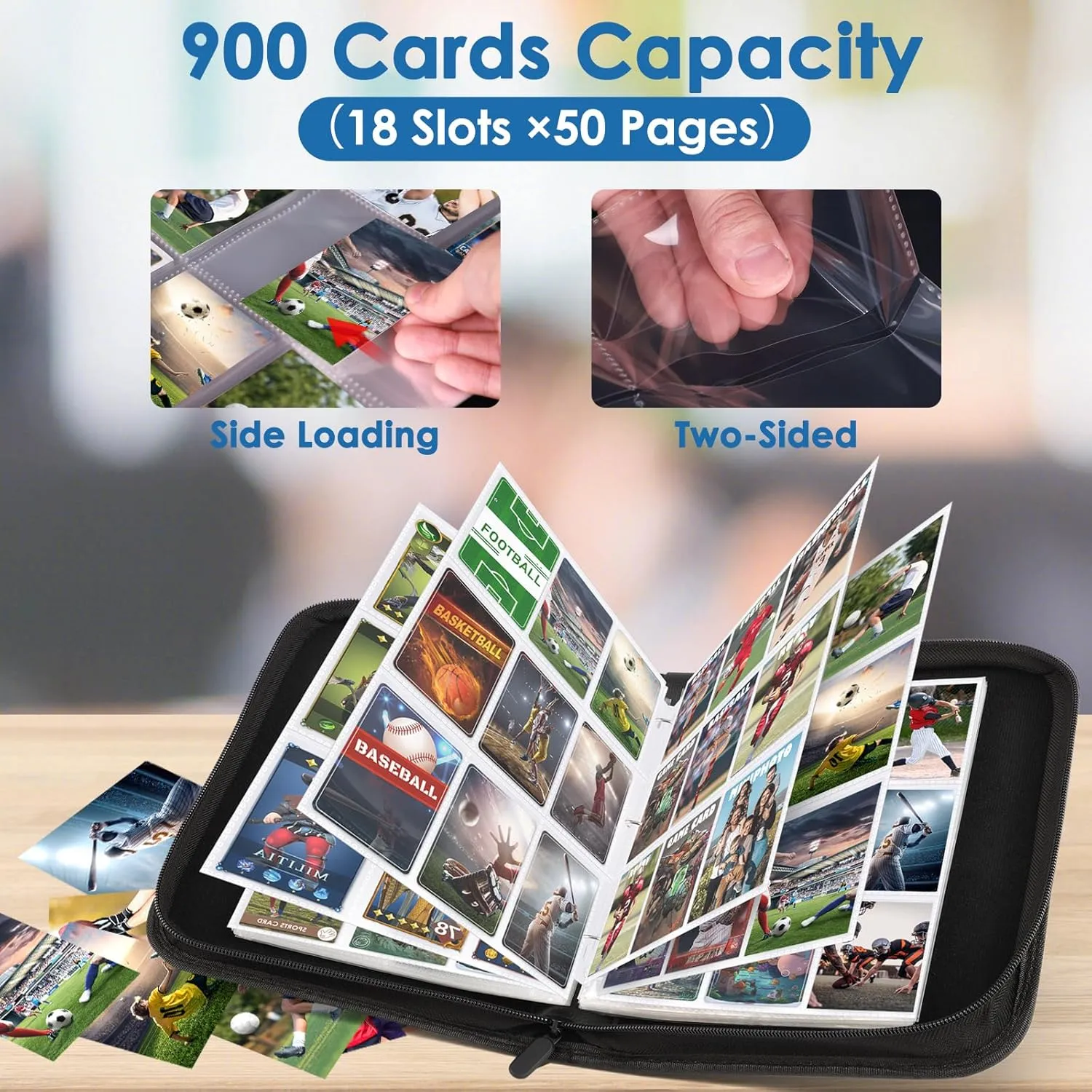 900 Pockets Card Binder, Trading Card 9 Pocket Durable Card Holder Album, Baseball Card Protectors for MTC,TCG, Game Cards, Sports Cards (Black)